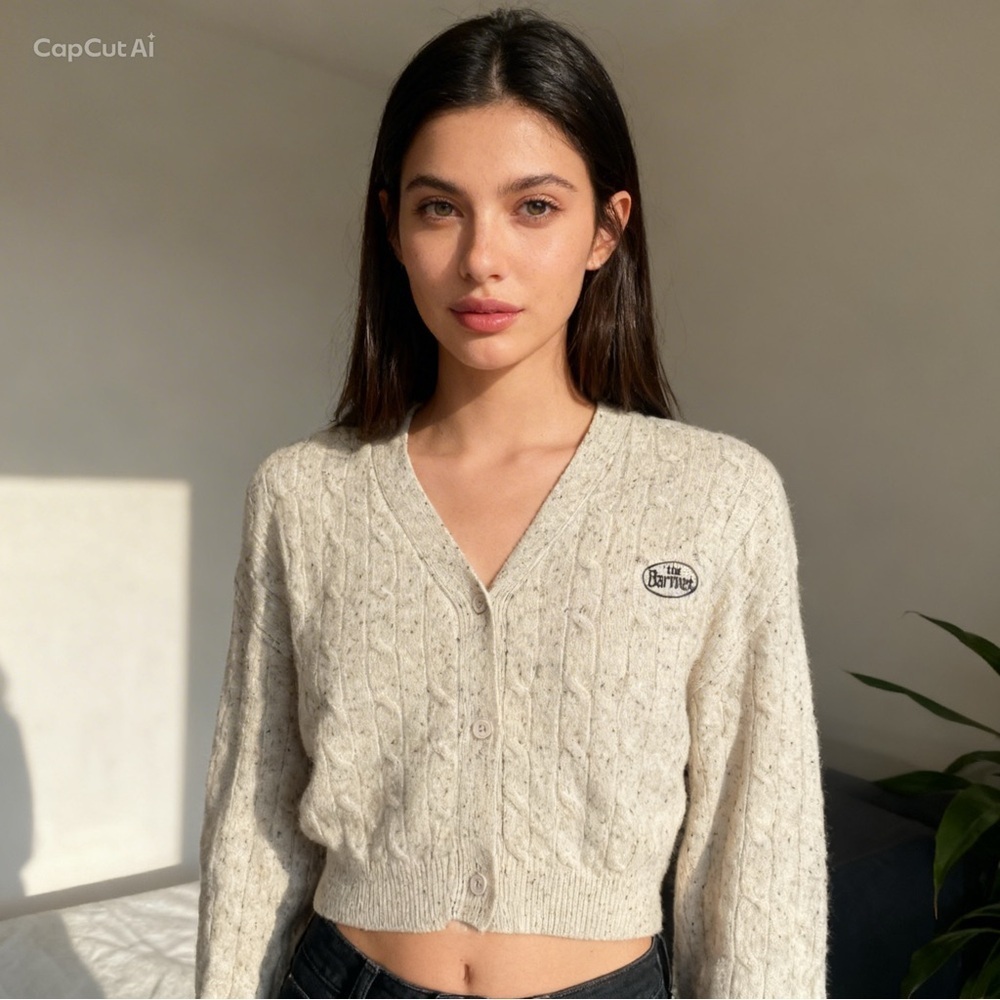 The Barnnet cashmere cropped cardigan sweater with speckles